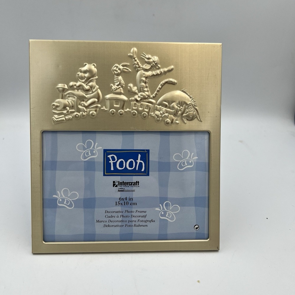 Vintage Winnie The Pooh Picture Frame Metal Silver Tone 6 x 4 Photo Train